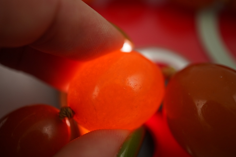 An amber bead necklace